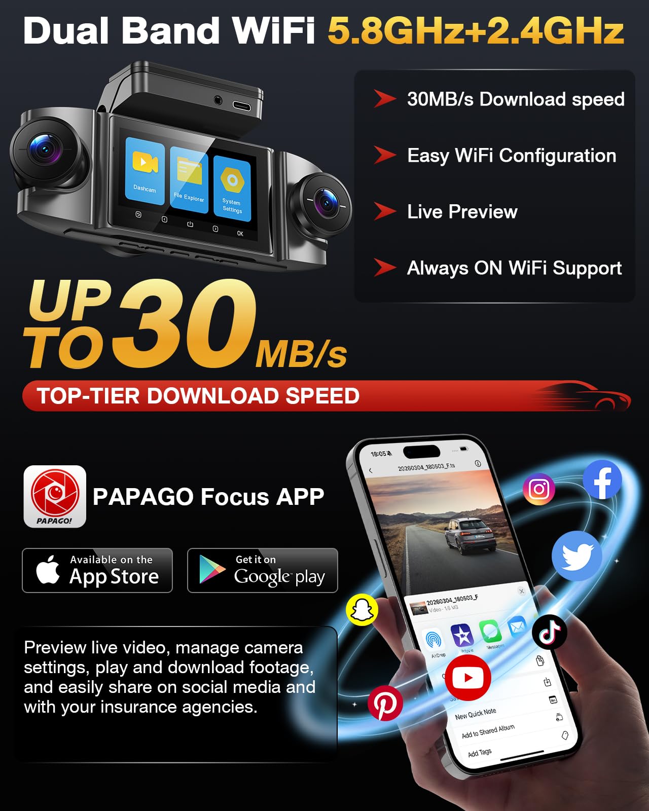 4 Channel 360° Dash Cam Front Rear and Left Right Inside, 4K+1080P*3 Dash Camera for Cars with Free 128GB SD Card, 5.8GHz WiFi-30MB/s, 24H Parking Mode, G-Sensor, GPS, Night Vision, Voice Control