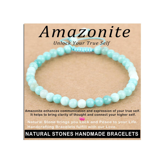 AD Beads 4mm Amazonite - Unlock Your Ture Self - Handmade Natural Stone Crystal Bracelet with Adjustable Macrame String - Yoga Healing Power Energy Gifts for Men and Women