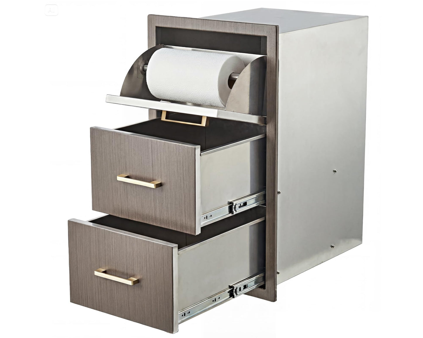 GAOMON Outdoor Kitchen Drawers 17" W x 30" H x 21" D, Flush Mount Triple BBQ Drawers with Stainless Steel Handle, Paper Towel Holder Combo for BBQ Island, Patio Grill Station