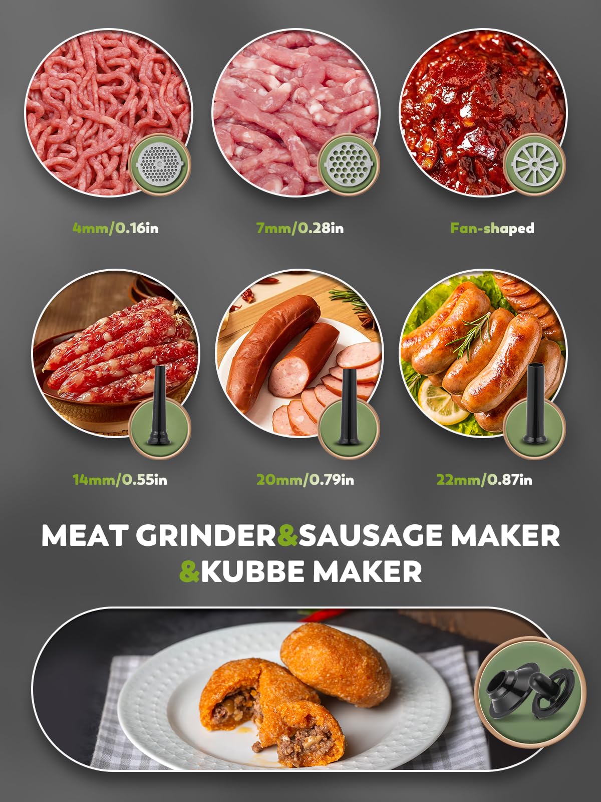 Flyseago Meat Grinder Electric 3200W Meat Mincer Chopper Machine Multifunctional with Cutting Blade 3 Grinding Plates 3 Sausage Stuffers Kubbe Kit Juicer Cheese Grater Veggie Shredder