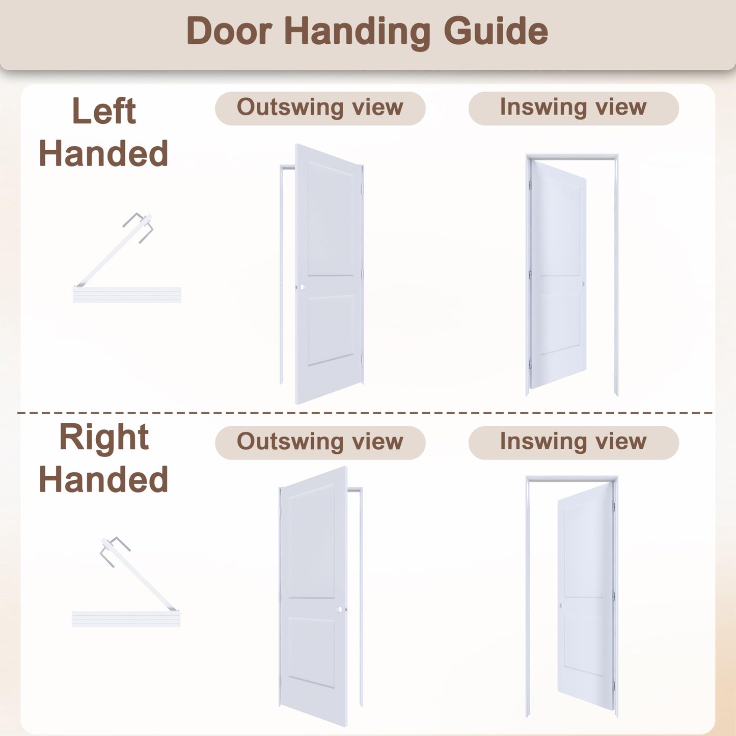 JUBEST 28"x80" Left-Hand Prehung Interior Door with Knock Down Jamb Kit & Satin Nickel Hinges, 2-Panel White Primed Hollow Core Molded Door Slab with Bore & Hinge Cutout, Durable & Sturdy, No Handle