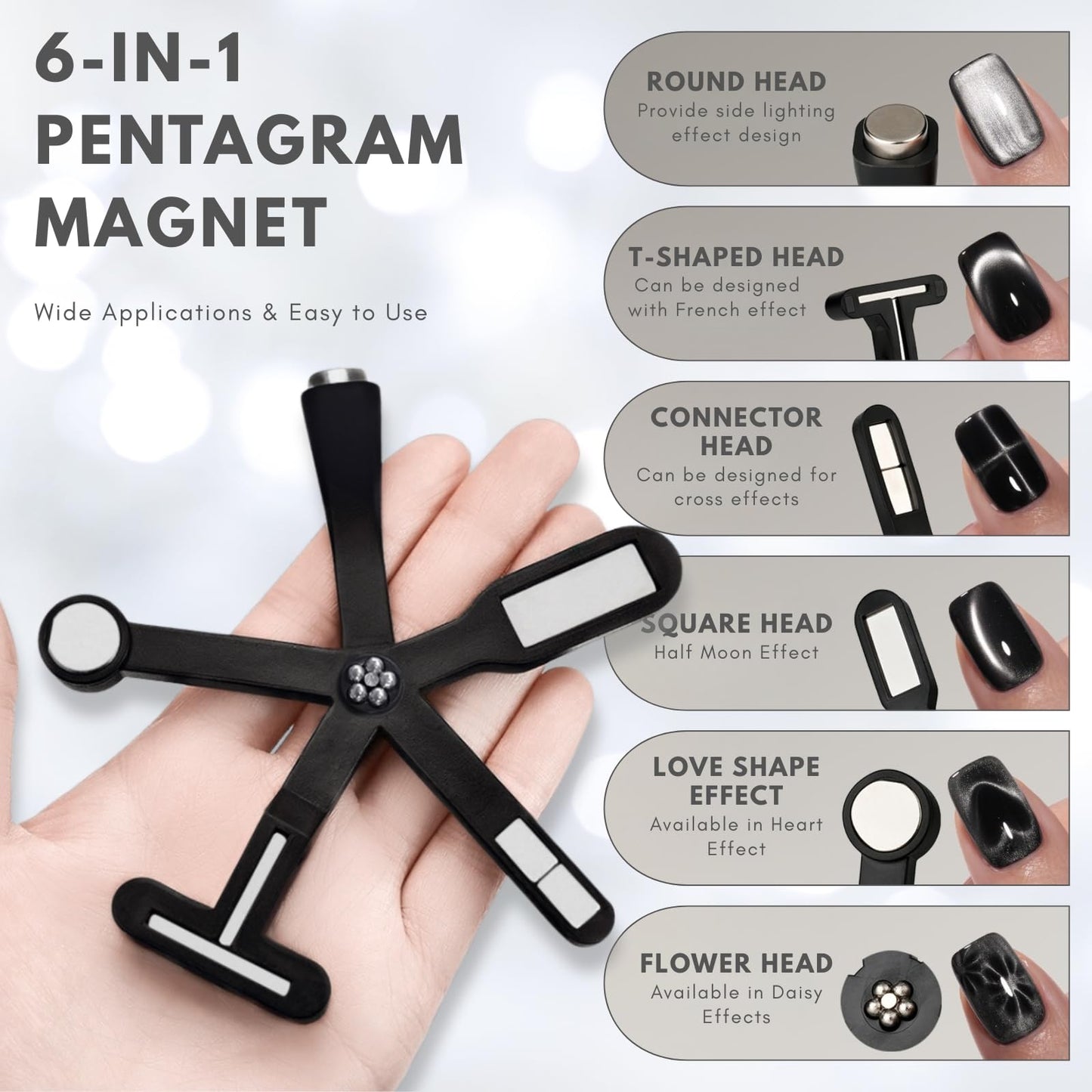 Nail Polish Magnet, 6-in-1 Cat Eye Magnet Kit for Nails, 3-in-1 Nail Polish Magnet Nail Art Tools with 5 Magic Design Plates, For Home DIY & Salon Use, Create Salon Looks Easily (Pink)