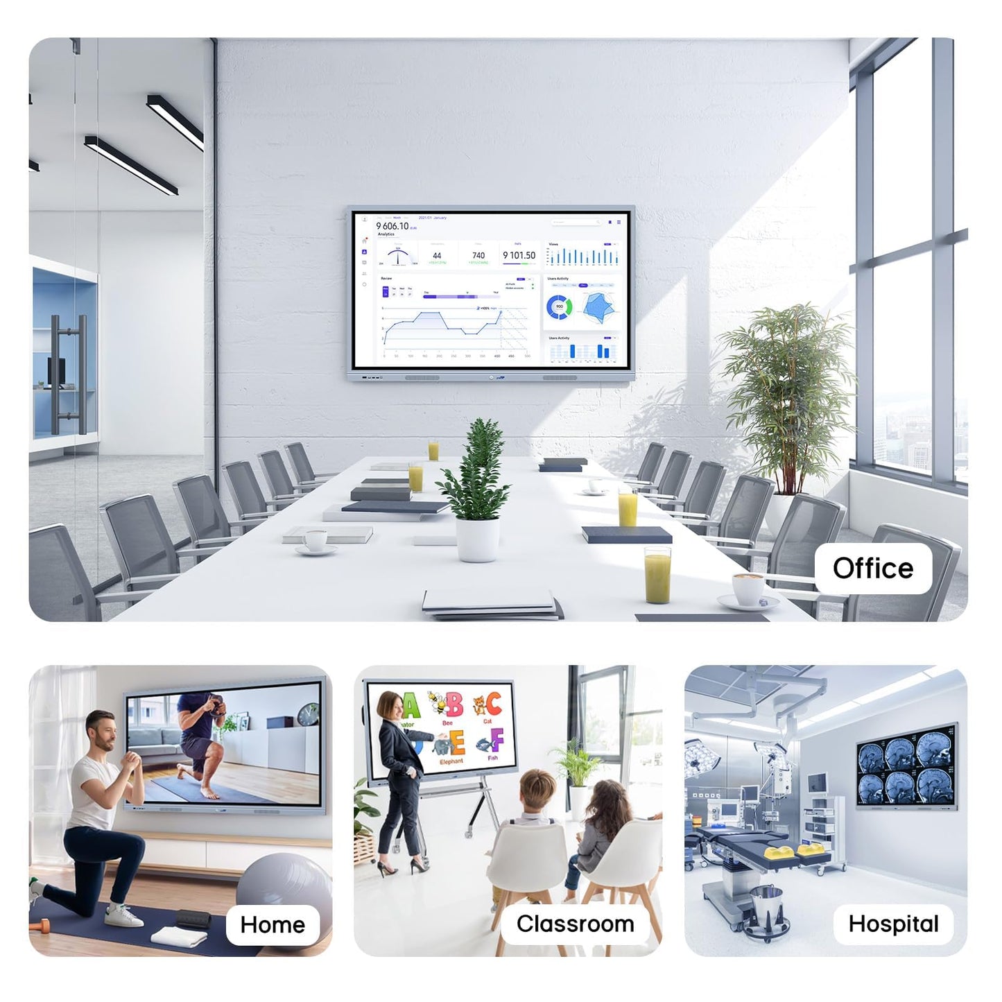 55" Smart Board, 8 + 256 GB Digital Interactive Whiteboard Display Built-in Windows10 & Android 11 Dual System with 4K Touchscreen, Electronic Smartboard for Classroom Office Home (Board Only)