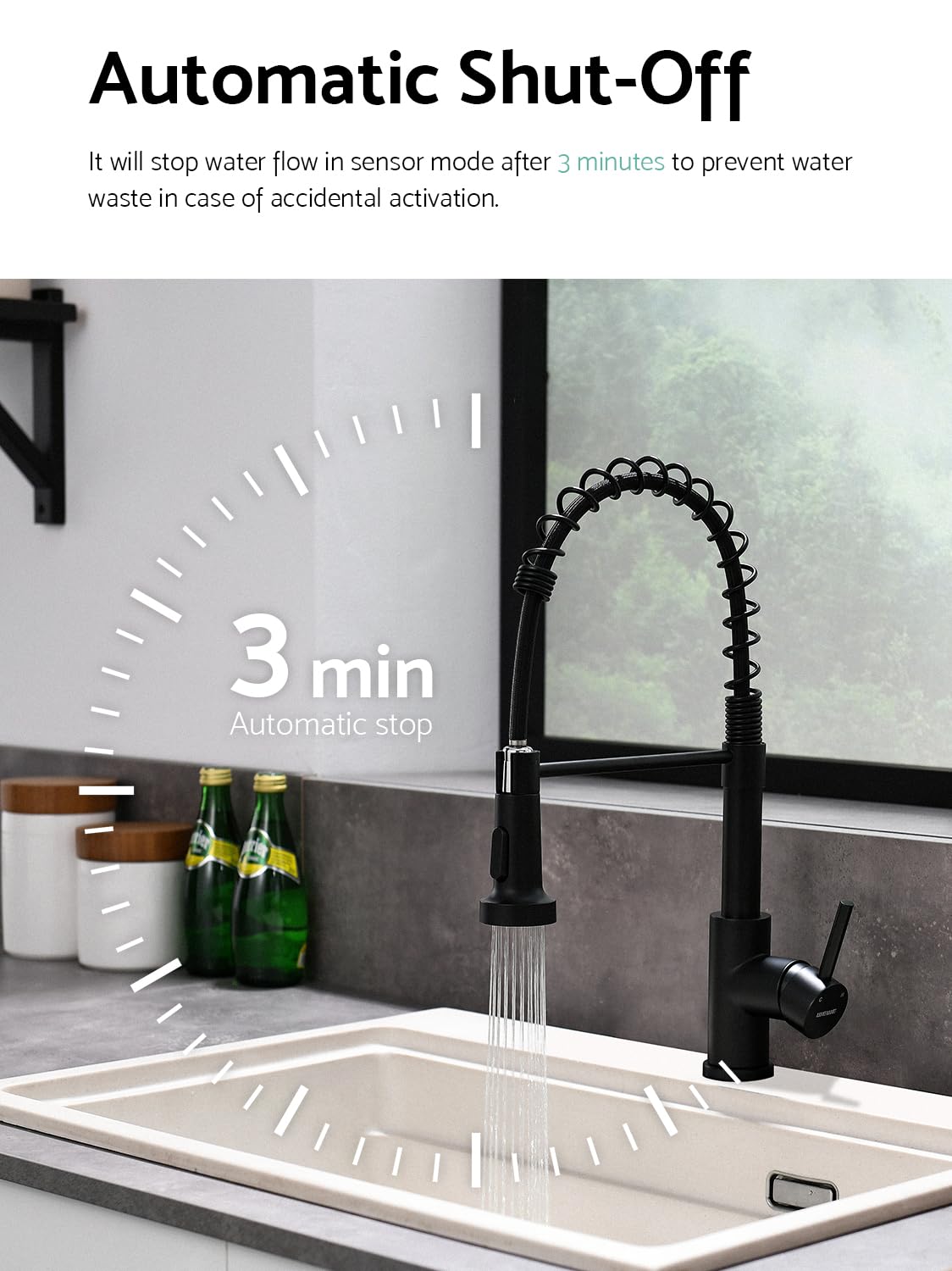 WEWE Matte Black Touchless Kitchen Faucet with Pull Down Sprayer - Motion Sensor Black Kitchen Faucet Spring Single Handle Kitchen Faucets, Stainless Steel Faucet for Kitchen Sink