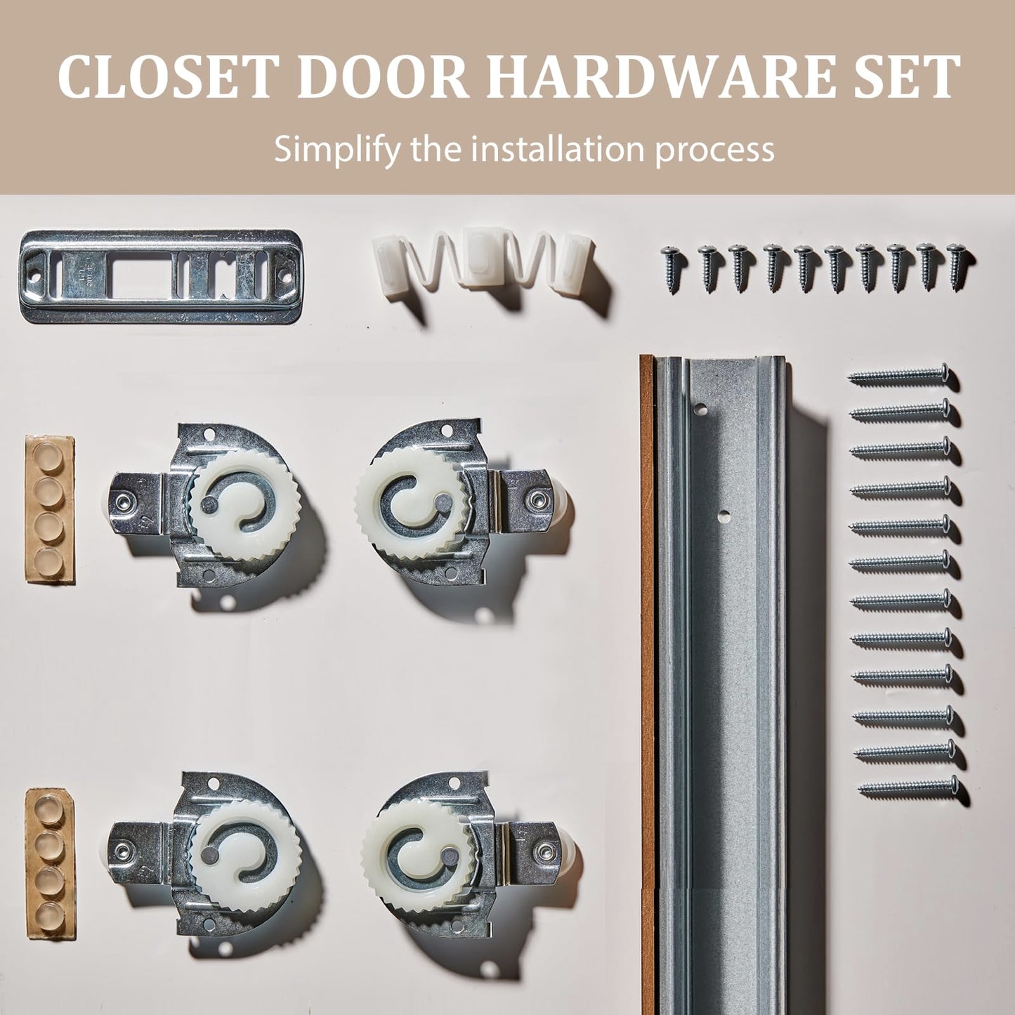 SOLRIG Sliding Closet Door, 72"(Double 36.96") x 80" Bypass Closet Doors, 5-Lite Frosted Glass Sliding Door with Hardware Track Kit & Floor Guide, Pre-Drilled Door Panel Assembly Required, MDF, White