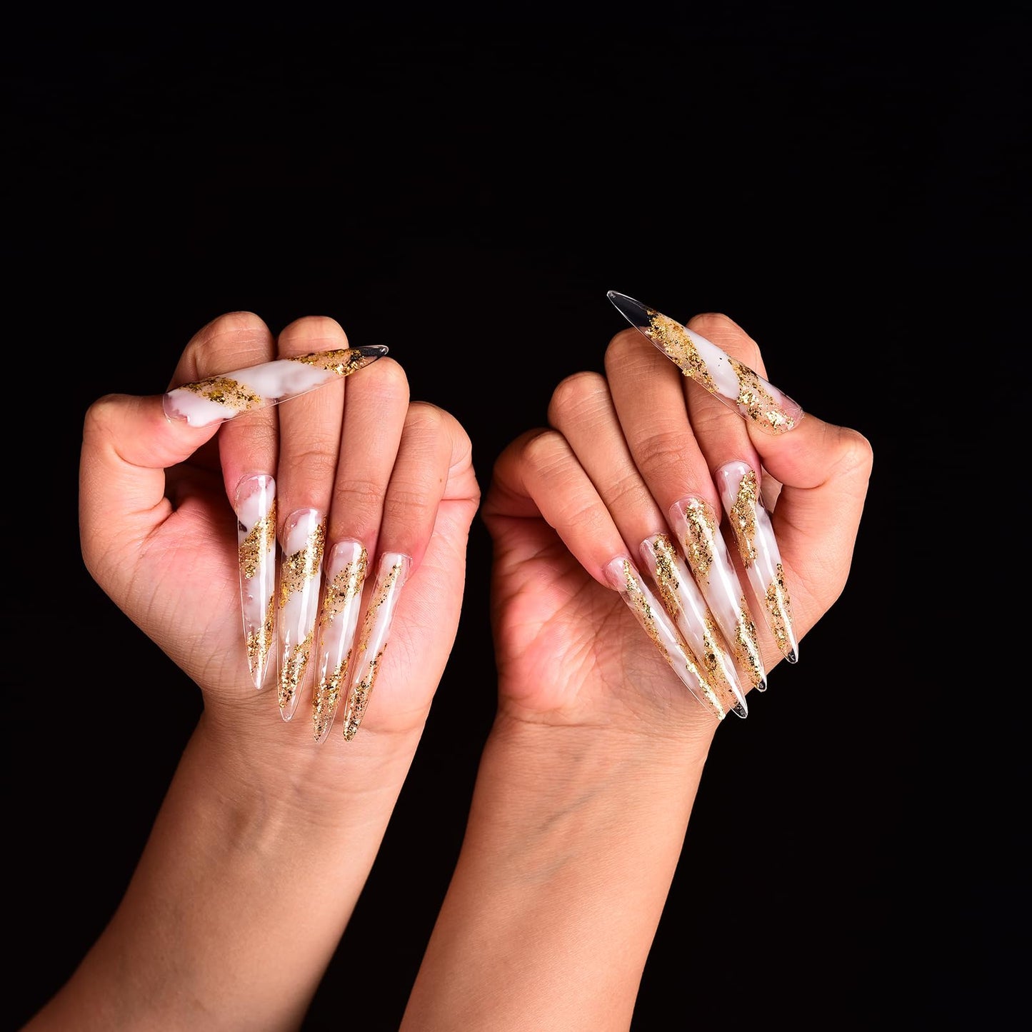 Tmani 10pc/set Extra Long Handmade Press On Nail Hot Girl's Long Ballet Nails Pointed Nail Full of Diamond Glitter Decoration Fake Nails Suitable For Girls Festival Parties and Birthday Gift (062,M)