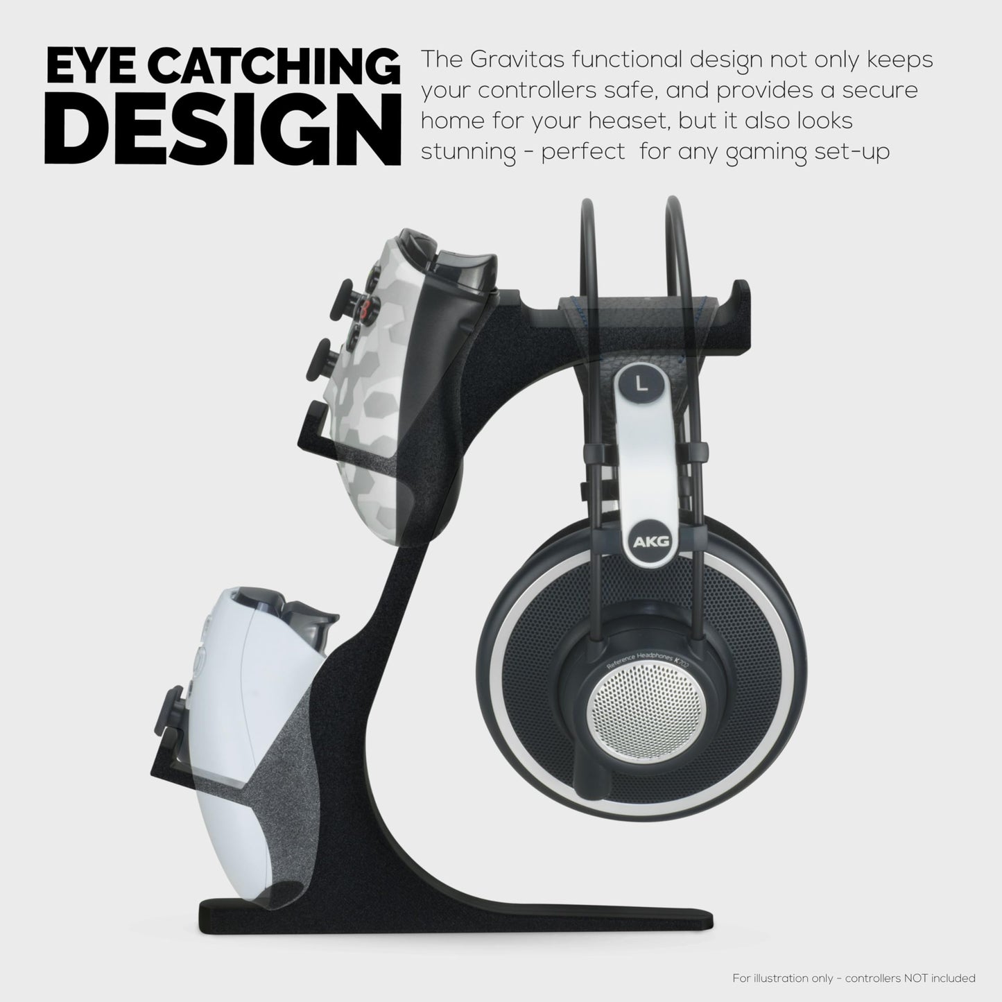 BRAINWAVZ The Gravitas - Headphone Stand & Game Controller Holder for Desk - Universal Design for All Types of Headsets & Gamepads (Black)