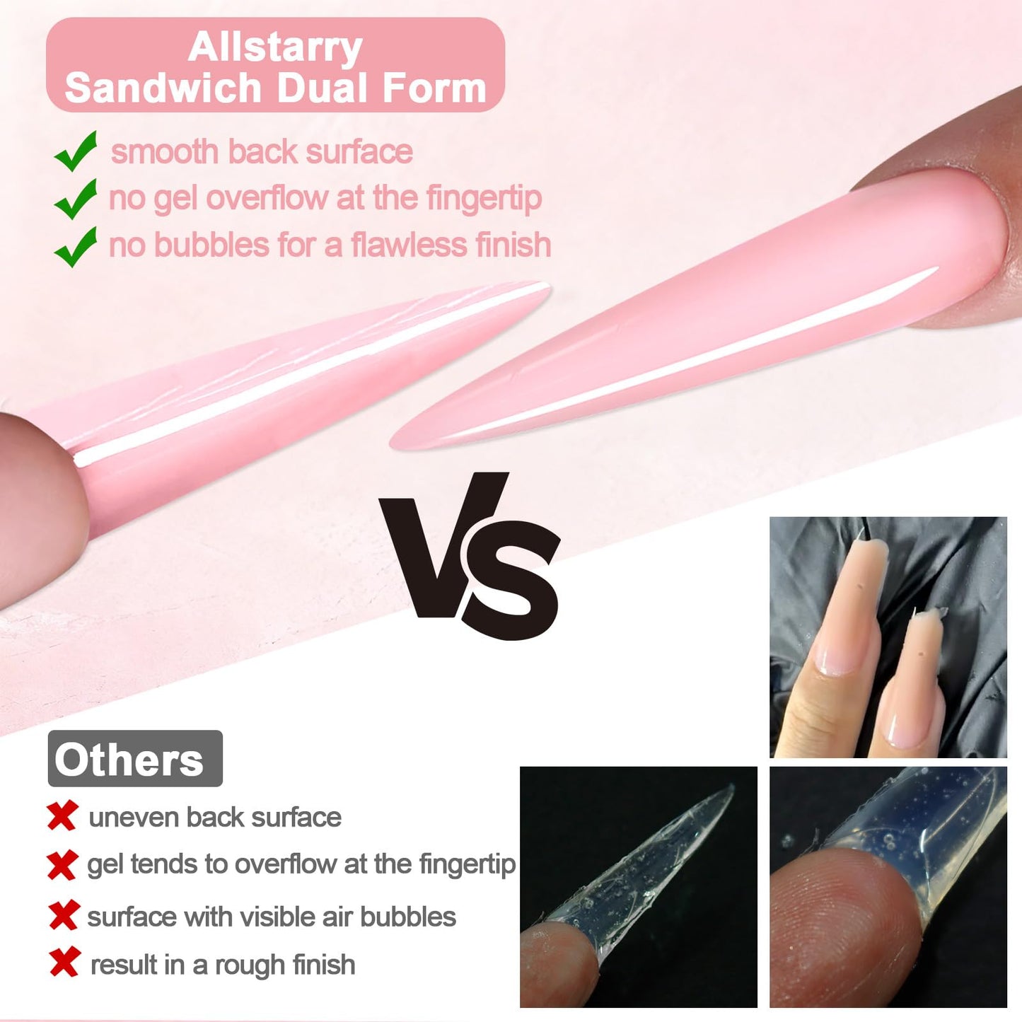 Allstarry Sandwich Dual Nail Forms, Reusable Sandwich Dual Forms 240pcs 15 Sizes Almond Pointed Nail Extensions Plastic Poly Gel Nails Forms for Builder Gel No Paper Forms Need Moldes Dual Nails Mold