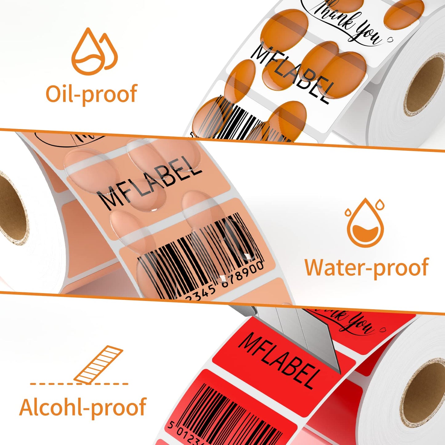 MFLABEL 12 Rolls Thermal Shipping Labels (12,000 Labels) - 2.25 x 1.25 Inch Direct Thermal Perforated Stickers for FBA, Barcode, SKU, Packaging – Compatible with Zebra, Rollo, Munbyn Thermal Printers