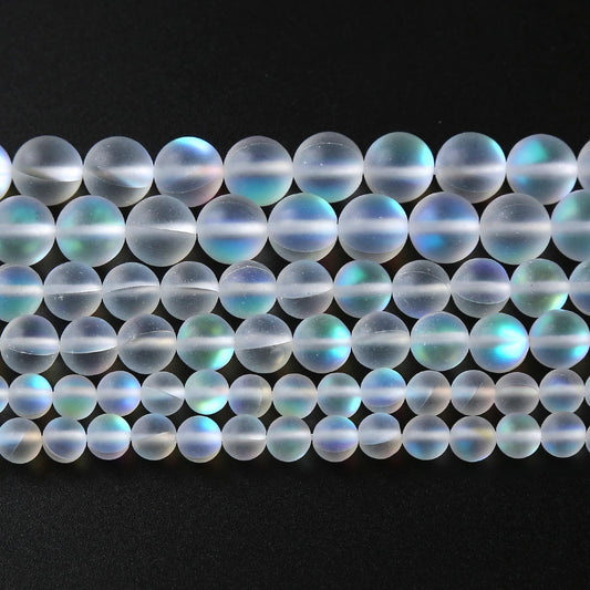 6MM 60PCS Natural Mystic Aura Quartz Beads Frosted Matte White Rainbow Round Loose Beads Jewelry Making DIY Bracelet