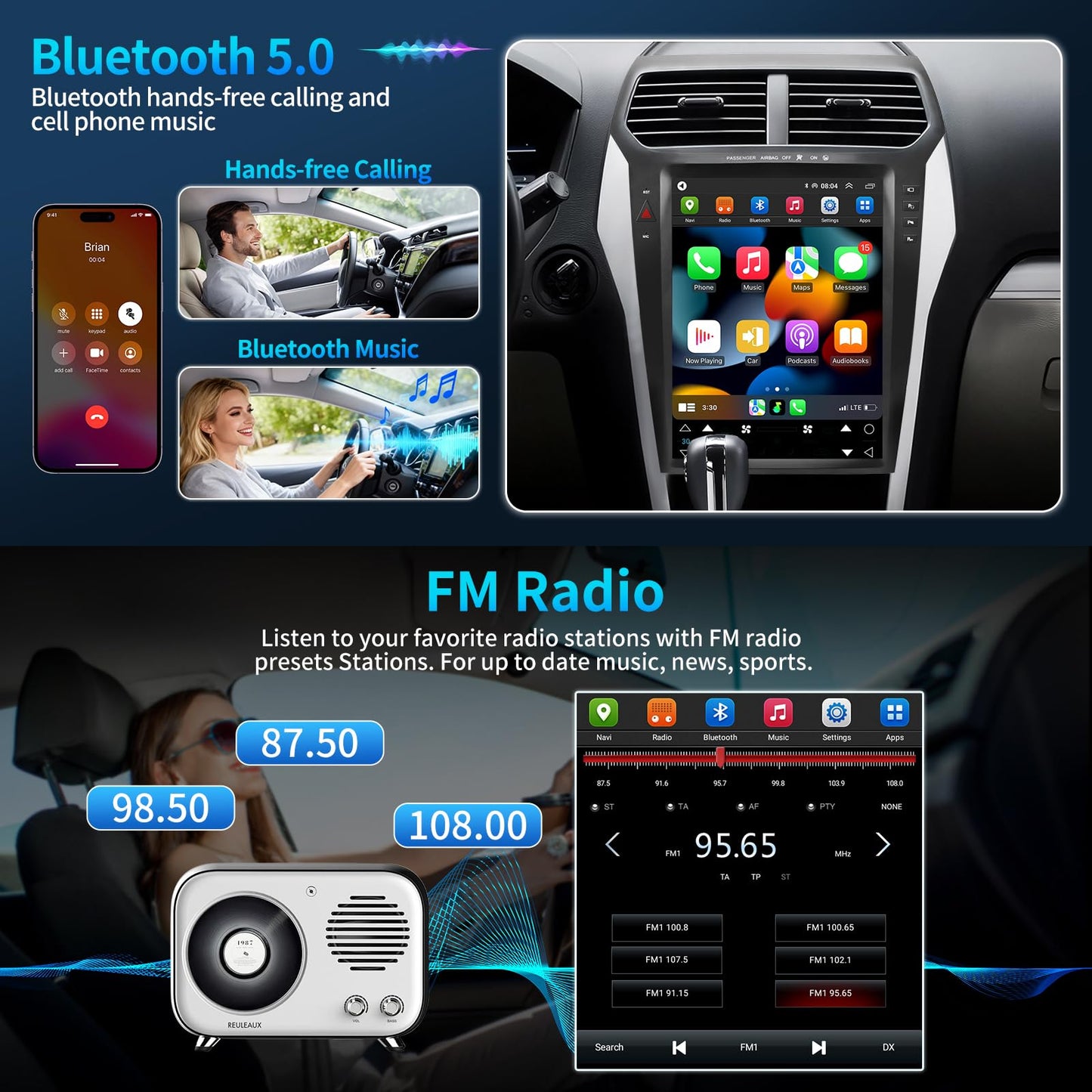 8Core 4+64G Car Radio for Ford Explorer 2011-2019 Radio Upgrade with 12.1 inch Tesla Style Screen Support Wireless Carplay Android auto Keep OEM Camera 4G GPS Navigation SWC