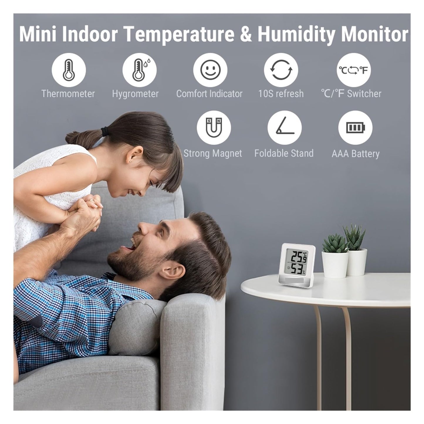 CVGfko Digital Thermometer Hygrometer Indoor Weather Station for Home Mini Room Thermometer Temperature Humidity Monitor,White