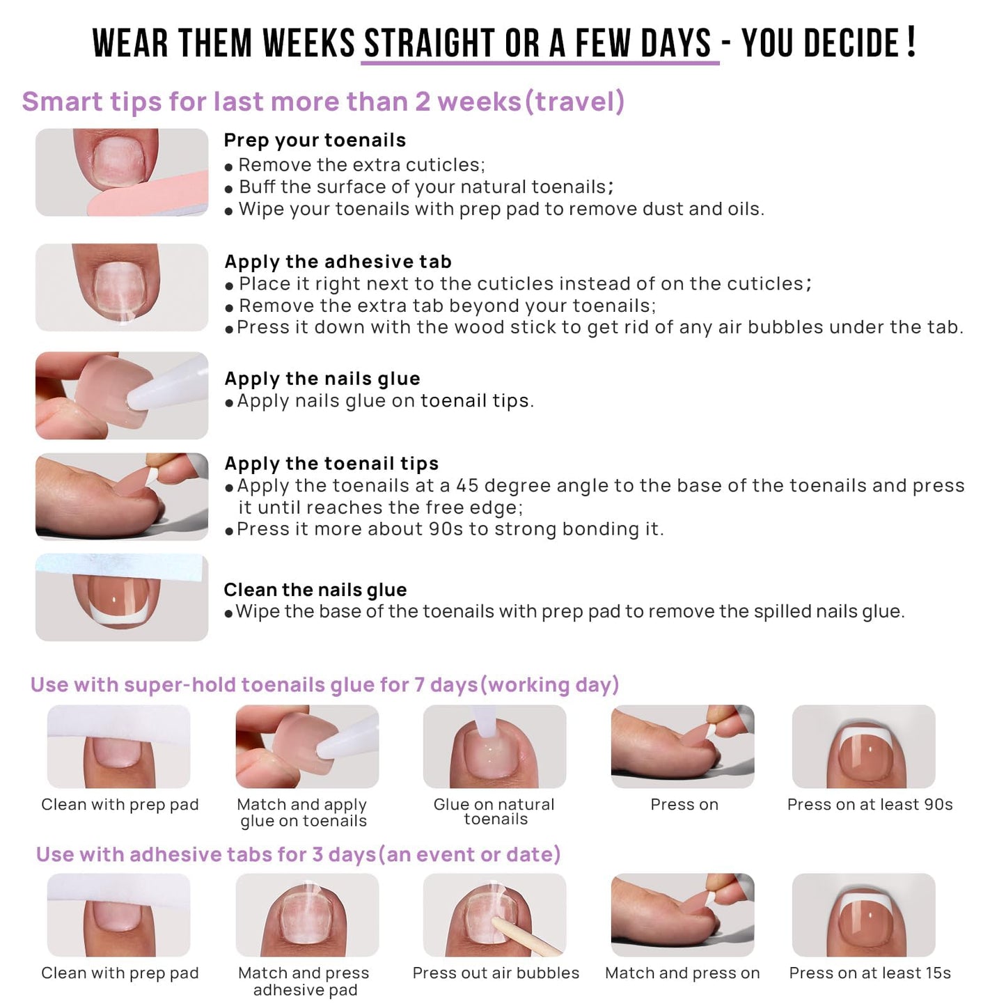 BTArtbox Press on Toenails Short, White French Tips Press on Toe Nails Square, Light Weight & Fit Perfectly Glazed Glue On Toenails with Glue, Fake Toe nails in 16 Sizes- 32 Kit, Hope Hope