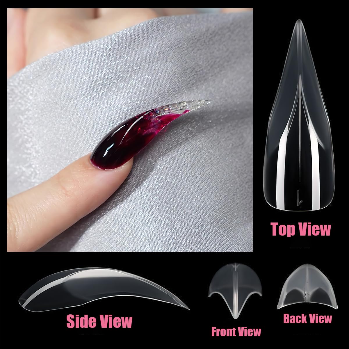 140 Pcs Eagle Claw Nail Extension Tip Pre-Shaped PP Gel Full Cover Long Curved Stiletto False Reusable Nail Tips (2, Transparent)