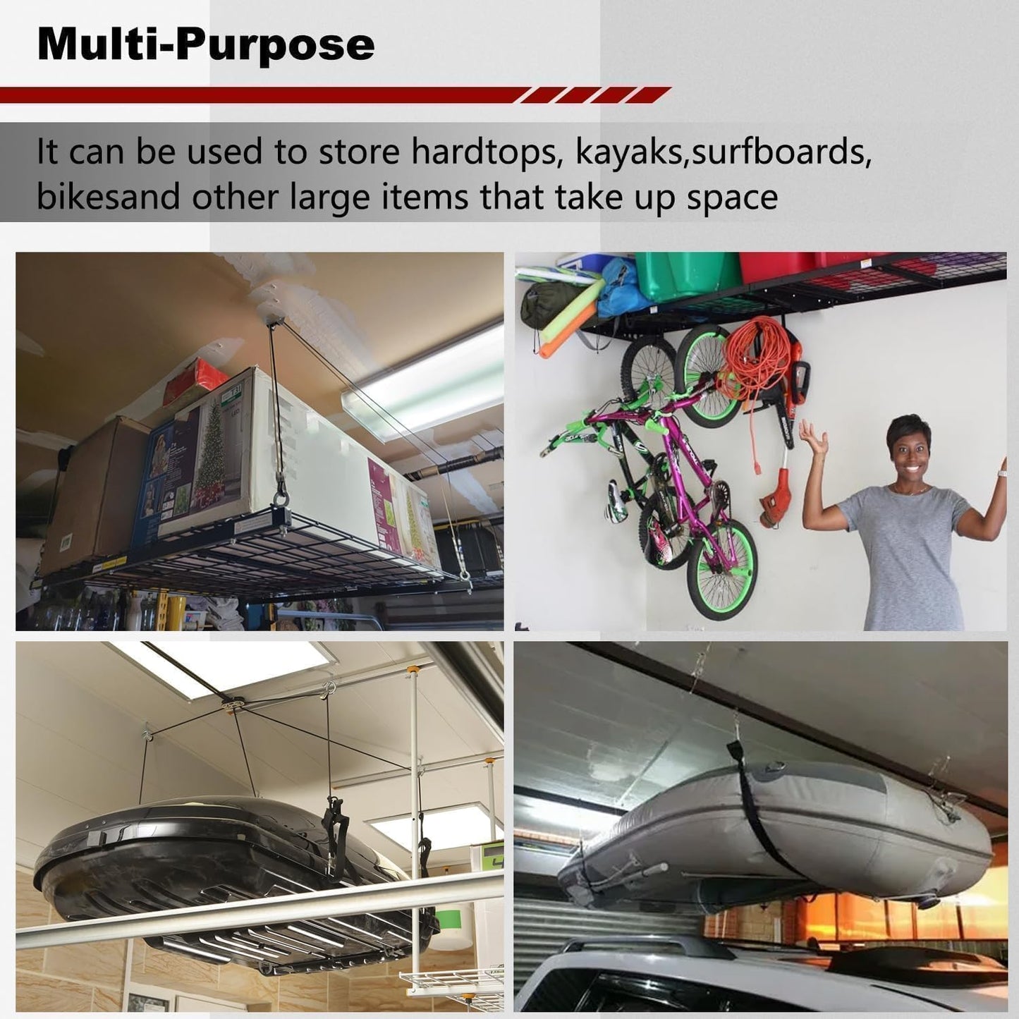 Overhead Garage Storage Lift Hoist, Heavy-duty Ceiling Mounted Garage Storage Lift System for Organization