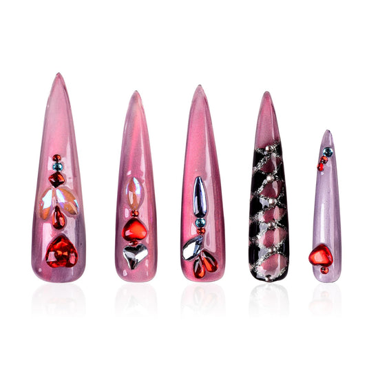 Tmani 10pc/set Extra Long Handmade Press On Nail Hot Girl's Long Ballet Nails Pointed Nail Full of Diamond Glitter Decoration Fake Nails Suitable For Girls Festival Parties and Birthday Gift（102,S)