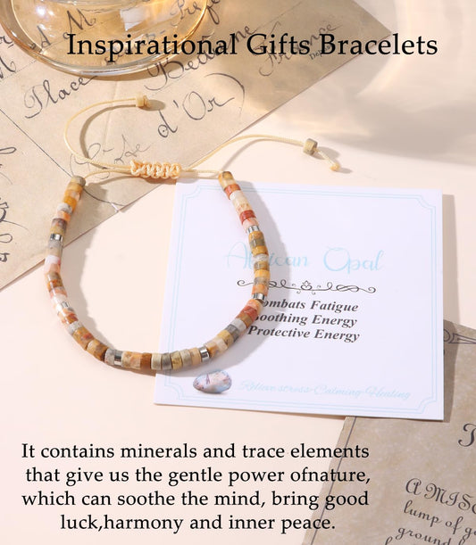 CASDAN Natural Crystal Healing Beaded Bracelet for Women Natural Stone Adjustable Braided Rope Bracelets Spiritual Inspirational Gifts Bracelets