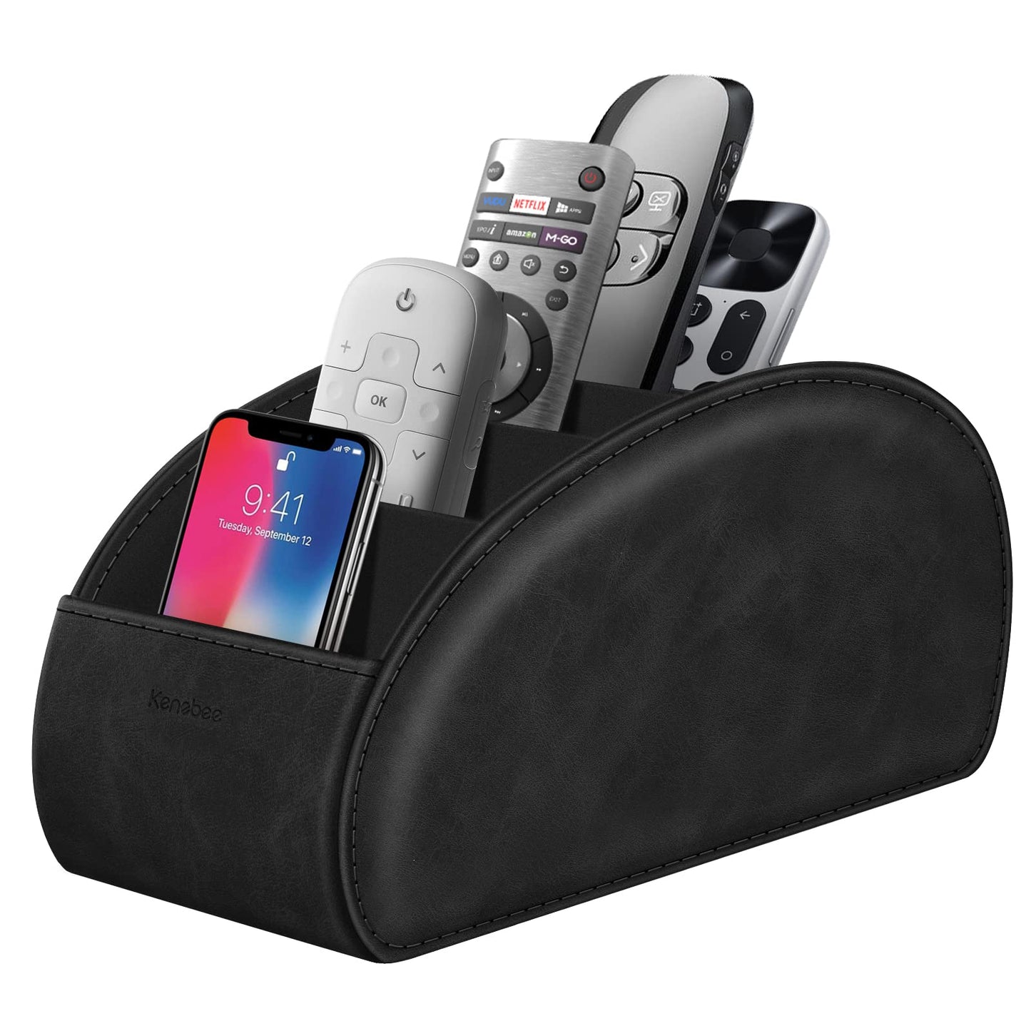 Large Remote Control Holder with 5 Compartments, KENOBEE Anti-slip Desktop Caddy Storage Organizer for Phone, Remote Controllers, Office Supplies, Makeup Brush, Media Accessories, Black