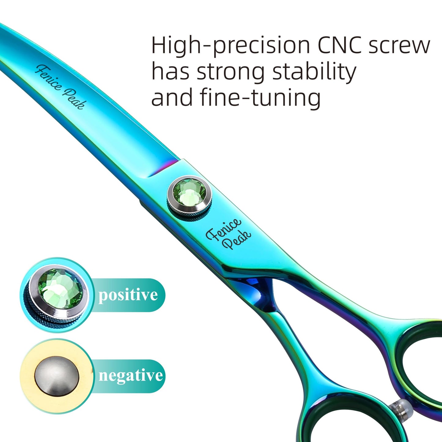 Fenice Peak Green Dog Grooming Scissors Set Straight Thinning Curved and Chunker Shears 4PCS Kit with Simulated Emerald Screw 440C Trimming Shears Durable and Sharp