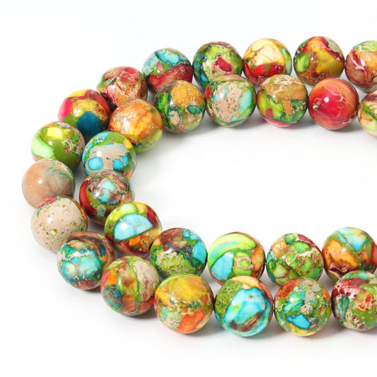 Siomia 60pcs 6mm Natural Mixed Green Imperial Jasper Gemstone Beads Energy Healing Crystal Round Loose Stone Beads for Jewelry Making, DIY Bracelets Necklaces