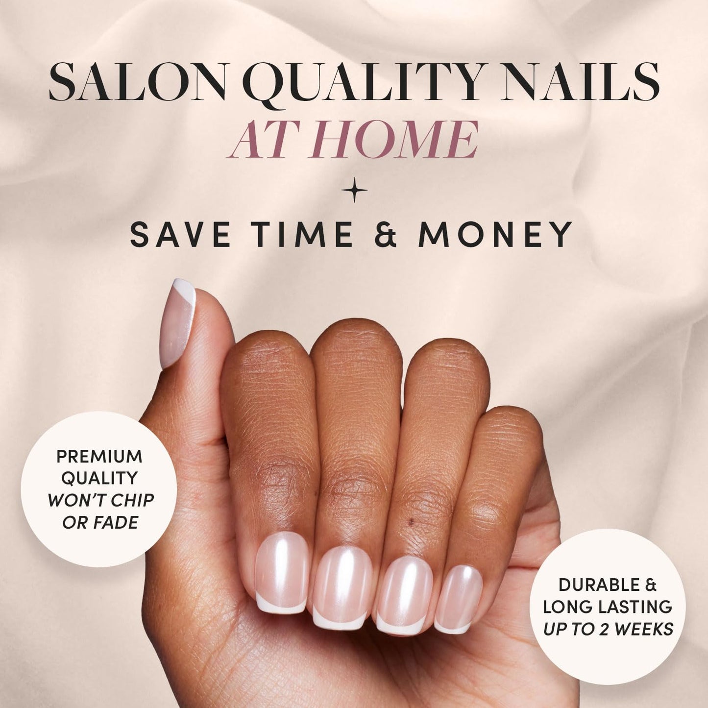 Glamnetic Press-On Nails Bundle - Fairy Dust & La Perle | Short Oval Beige-Pink Nails with a Velvet Metallic Finish | Short Squoval French Tip False Nails with a Glossy Finish | Reusable Nail Kits