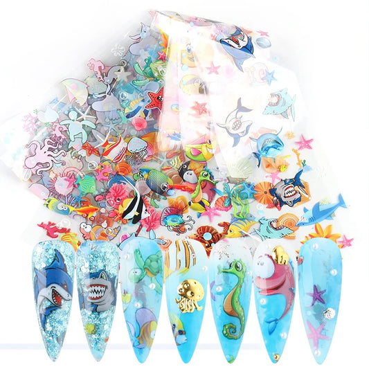 Holographic Sea Animals Nail Foil Stickers, Starry Sky Polish Sheets, Marine Transfer Foils for Women's Manicure, Nail Film Decorations With Glue