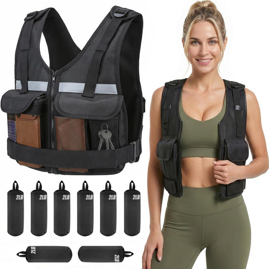 DeerFable 2026 Upgrade Adjustable Weighted Vest 2-16 lbs, Zip Design Weight Vest for Women & Men, Durable Strength Training Vest with Reflective Strips & Pockets, Ideal for Walking Running/Rucking/HIIT/Home/Gym