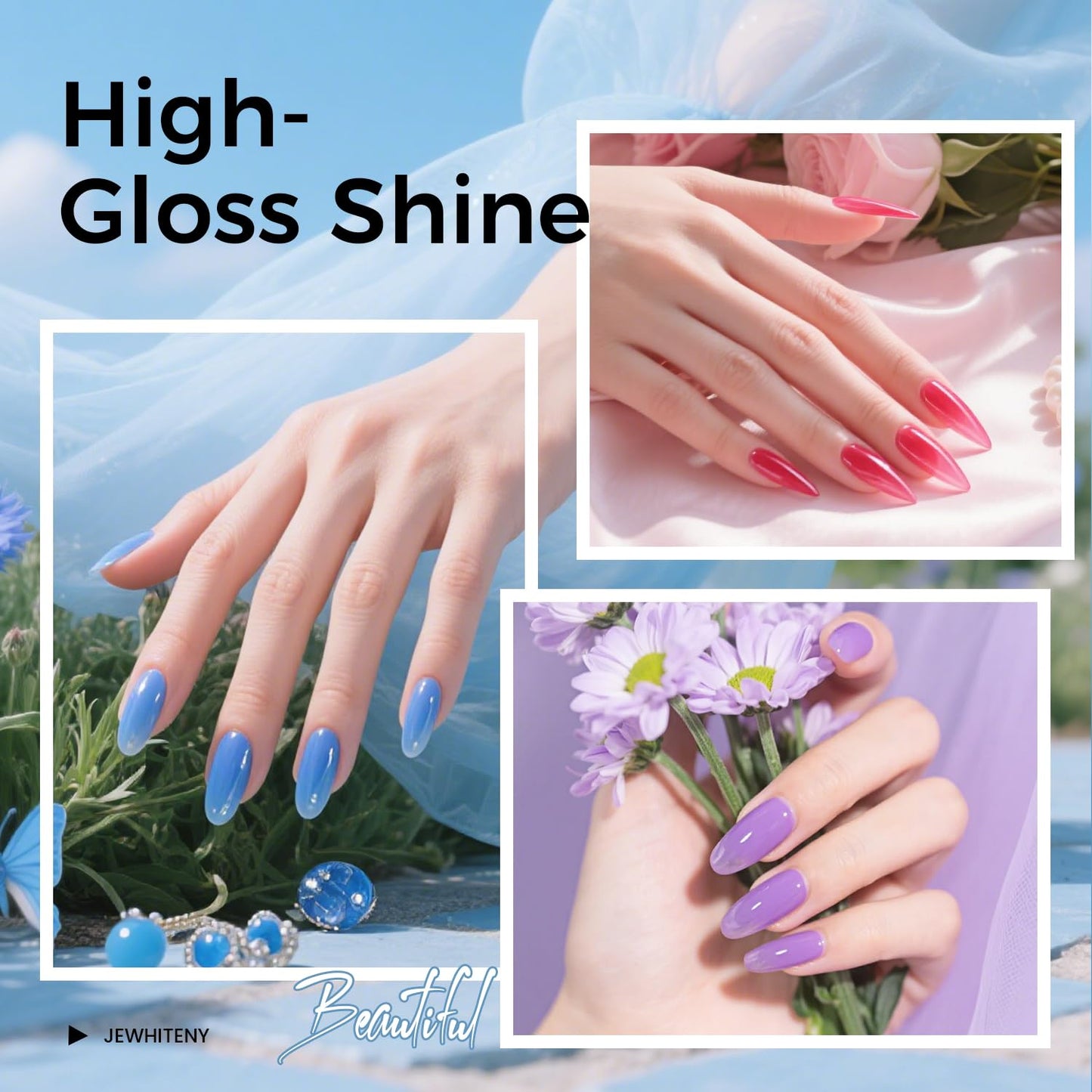 JEWHITENY Poly Nail Gel Kit 14 Colors Purple Nude Grey Black Blue Glitter Tones Starter Kit with UV Lamp Matte & Glossy Top & Base Coat All-in-One Designs DIY At Home