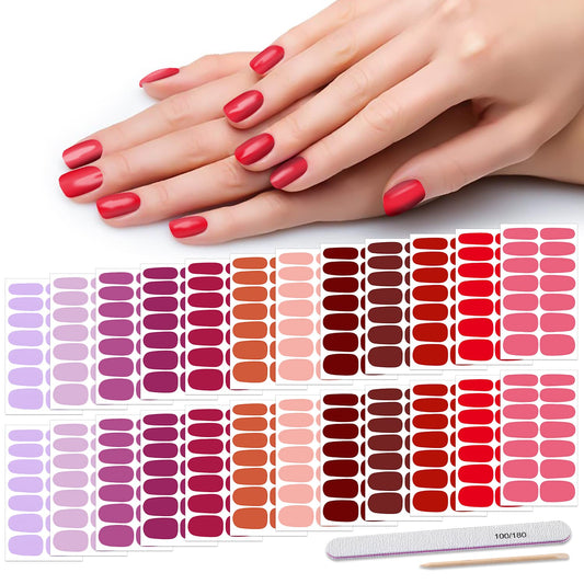 DANNEASY 24 Sheets Nail Polish Strips Full Nail Wraps - Red Pink, Self Adhesive Gel Nail Strips Stick on Nail Polish Stickers for Women Nail Art Accessories with 1pc File, Cuticle Stick