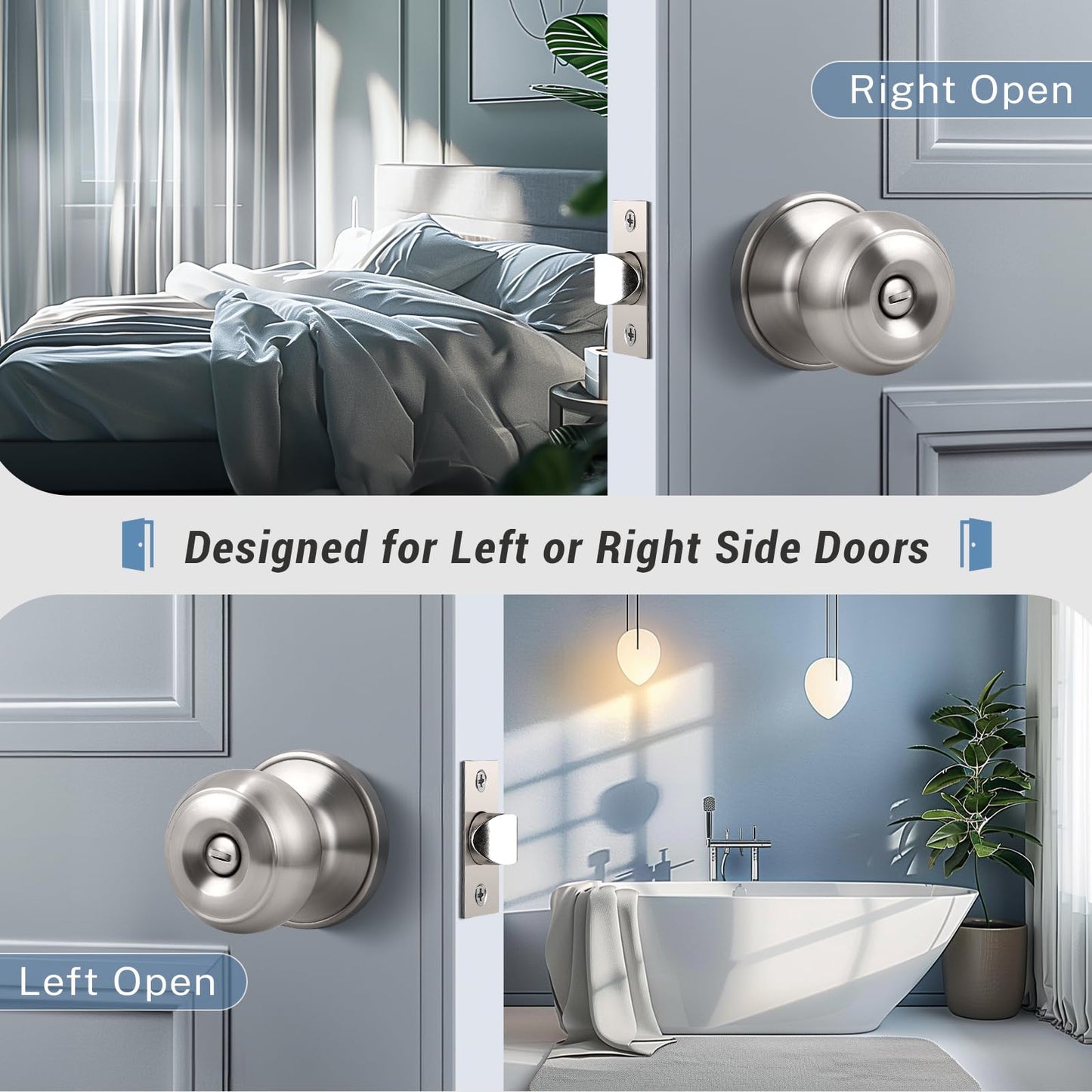 KNOBWELL 8 Pack Privacy Door Knob with Lock in Brushed Nickel Finish for Bedroom and Bathroom, Indoor Security Door Handle with Privacy Lock, Satin Nickel Interior Door Knobs