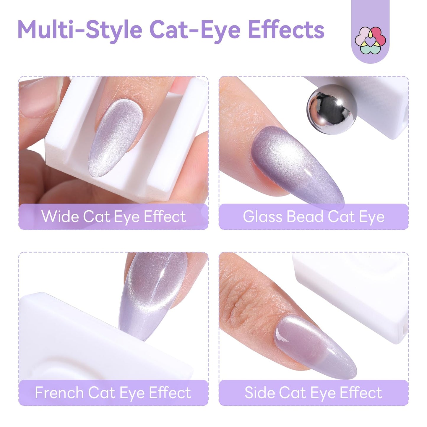 SAVILAND One-Step Cat Eye Magnet: Powerful 5D Nail Magnet Multifunctional White Cateye Magnet for Nails with Round Magnetic Bead for Wide Glass Bead French Cat Eye Effect DIY Nail Art Home