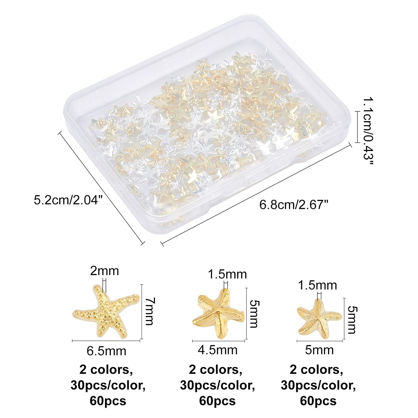 OLYCRAFT 180pcs Starfish Nail Charms Metal Cabochons Starfish Nail Art Decorations Brass Charms Gold Silver Nail Art Accessories Starfish Charms for Jewelry Making Nail Arts Decoration