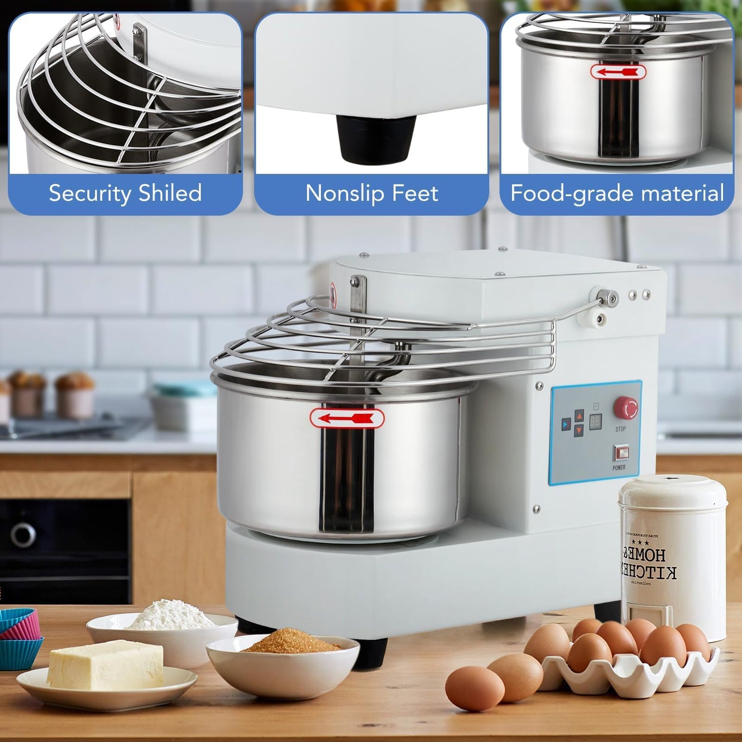 GarveeHome 10.5 Qt Household Stand Mixer, Touch Screen Dough Mixer Machine with Timer, Security Shield, 650W Dual Rotating Dough Kneading Machine Stainless Steel Bowl for Restaurant Bakery