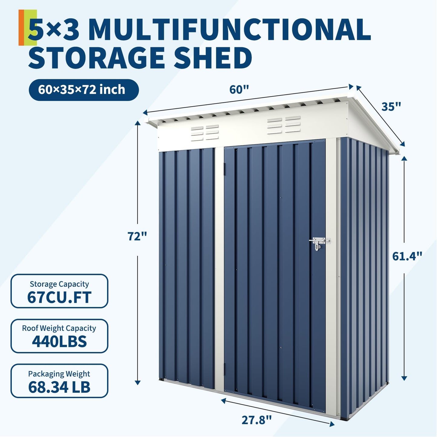 IDEAHOUSE 5x3FT Galvanized Steel Outdoor Storage Shed, Weather-Resistant Tool Organizer with Lockable Door & Sloped Roof, Perfect for Garden, Patio, Backyard & Lawn Equipment Storage