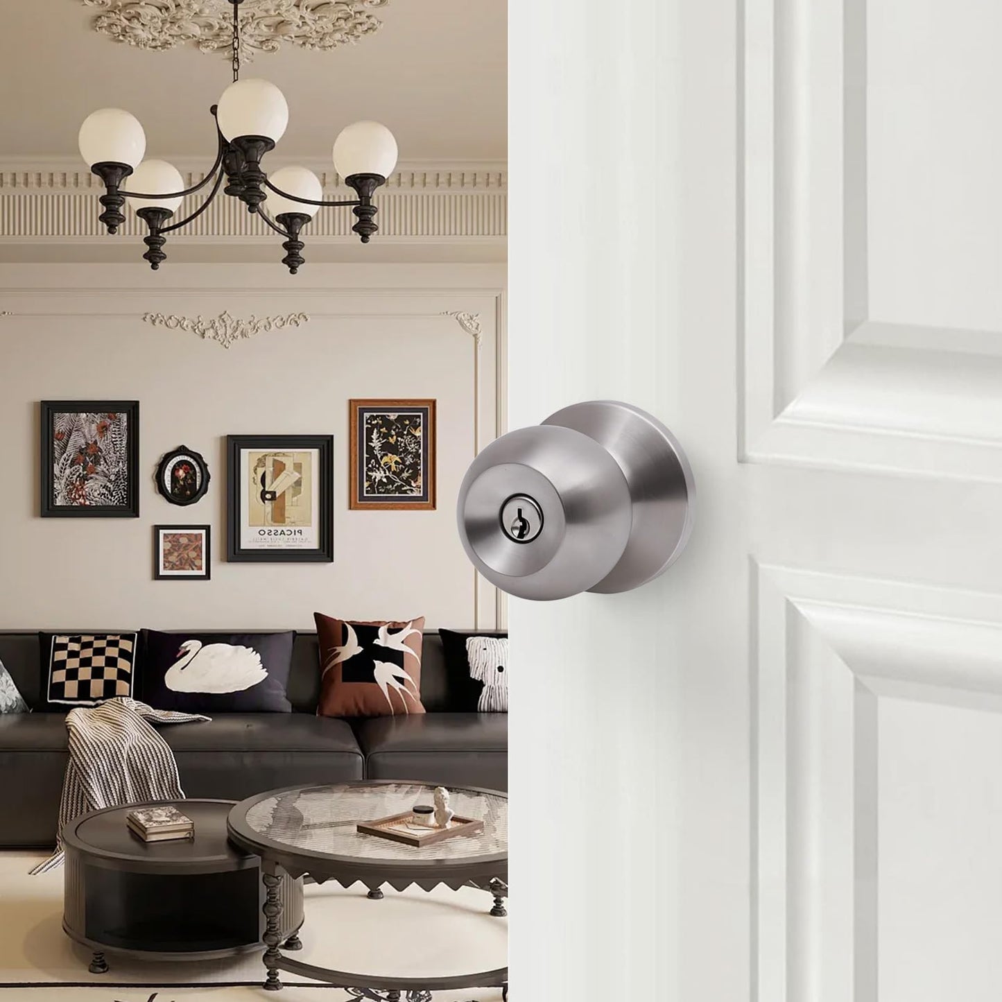 Lanwandeng 4 Pack Door Knobs with Lock and Key,All Keyed Same Entry Door Knob, Exterior and Interior Door Lock, Door Handle Satin Nickel