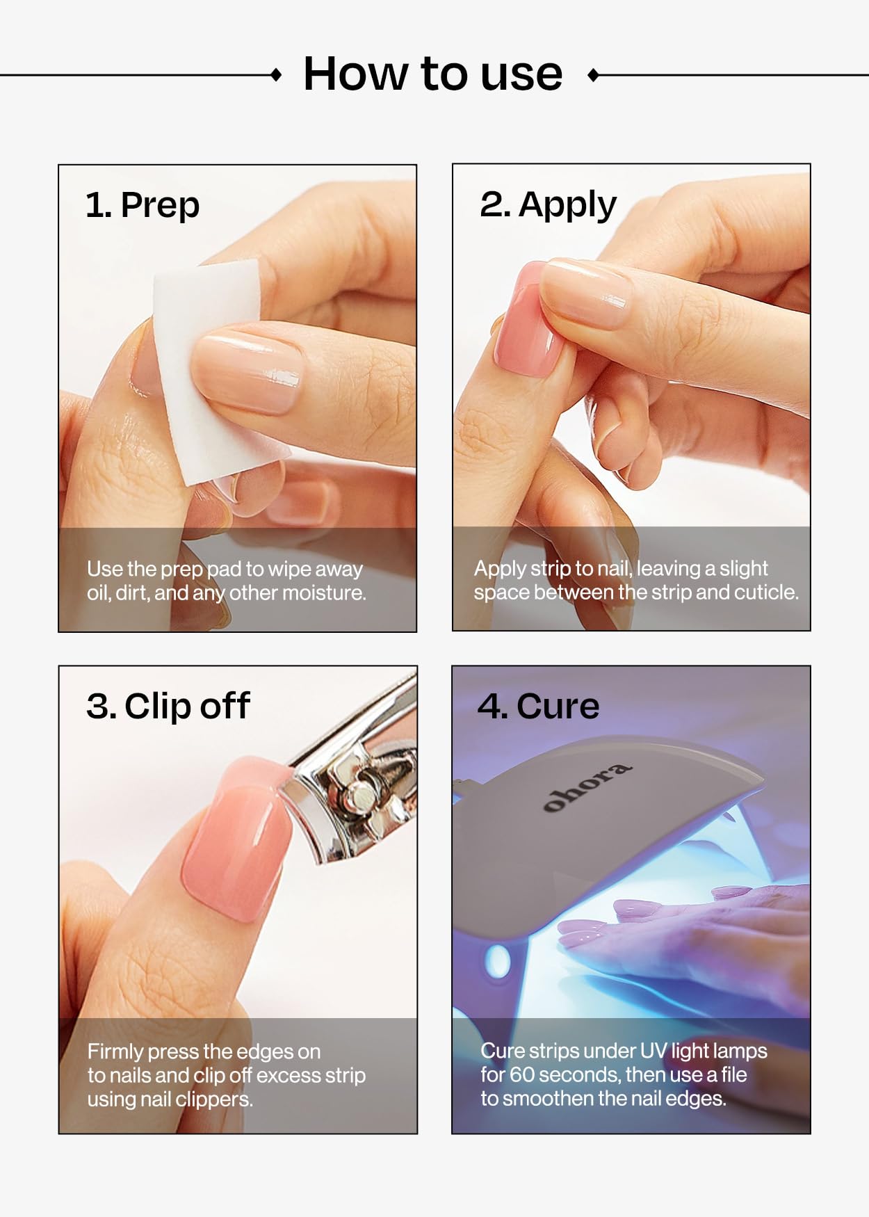 ohora Semi Cured Gel Nail Strips (N Unicorn Dream) - Works with Any Lamps, Salon-Quality, Long Lasting, Easy to Apply & Remove - Includes 2 Prep Pads, Nail File & Wooden Stick