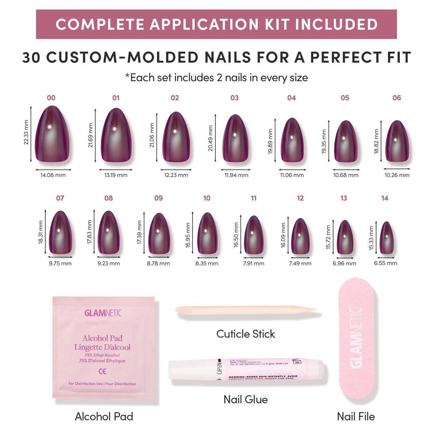 Glamnetic Press On Nails - Short Almond Fake Nails, Deep Purple Glazed Nails, Jam Drizzle | 15 Sizes - 30 Nail Kit with Glue | Gift for Mom