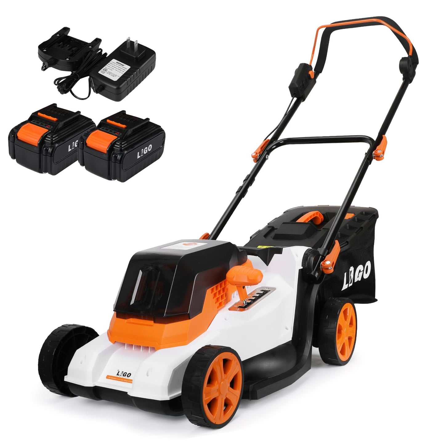LIGO 40V Cordless Lawn Mower w/11Gal Bag & 2X4.0Ah Battery | 15" Brushless Motor, 6-Position Height (0.98"-2.95") | Walk-Behind Grass Catcher w/Patented Comb | 20V/40V Tool Compatible