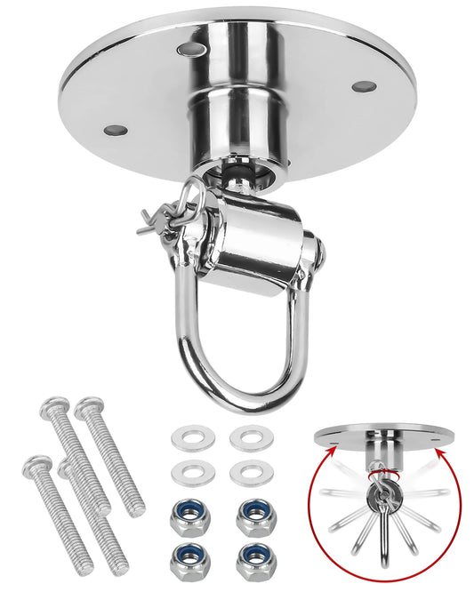 Boxerpoint Stainless Steel Speed Bag Swivel Kit - Professional Universal 4-Bolt Base Speedbag Mount Hardware Set - 360° Smooth Rotation Hanger Boxing Equipment for Home Gym Fitness Enthusiasts