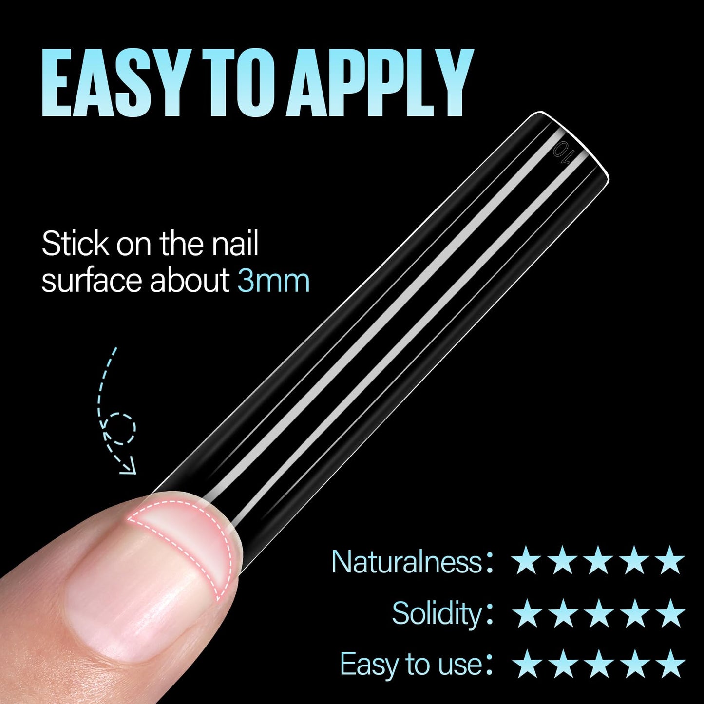TOMICCA XXXL Square Nail Tips 240Pcs, 12 Sizes Extra Long Nail Tips for Gel Nails, Half Cover Straight Tapered Square French Nails for Nail Salons Home DIY