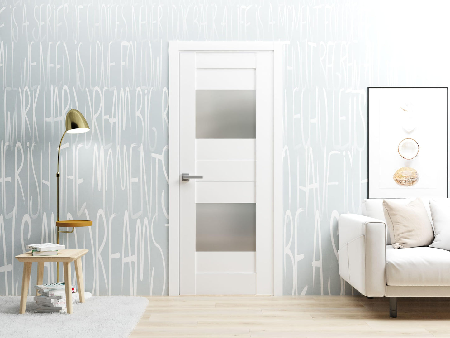 VDOMDOORS Solid French Door Opaque Glass 2 Lites 32 x 80 inches/Sete 6222 White Silk/Single Regular Panel Frame Handle/Bathroom Bedroom Modern Doors