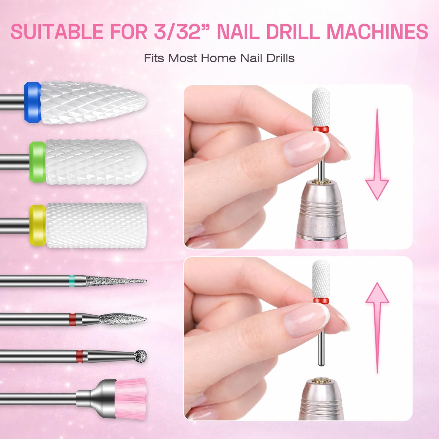 Nail Drill Bits Set Beginner-Friendly: 22pcs Safety E-File Bits with Visual Map - 3/32'' Professional Ceramic & Diamond Carbide Tool Kit for No-Pain Acrylic Gel Removal & Cuticle Prep