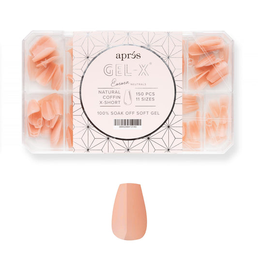 Apres Neutrals Gel-X Emma Box Of Nail Tips, 11 Sizes 00-9, Soft Gel Tip Box (150pcs) (Natural Coffin Extra Short, 150)