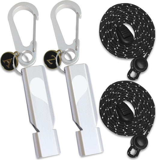 Emergency Whistles, 120db Safety Whistle with Carabiner Clip for Keychain, Survival Shrill Loud for Camping Hiking Boating, 2Pack Silver