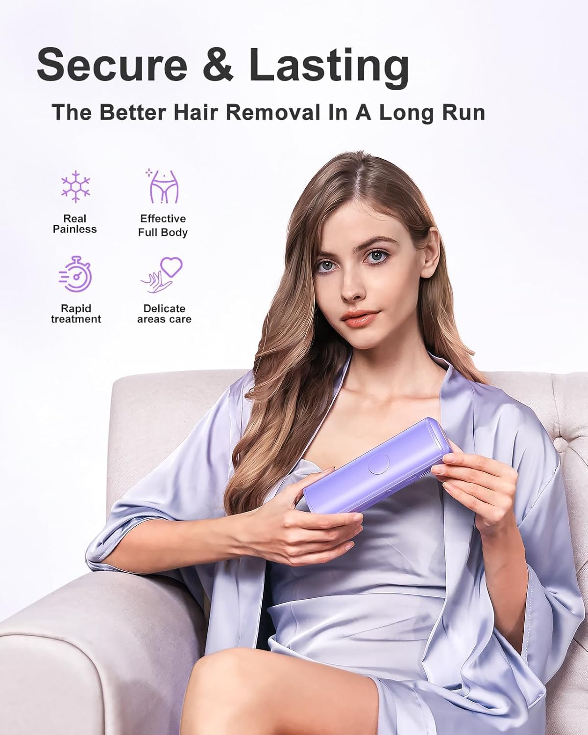 LYSMOSKI IPL Laser Hair Removal Device with Sapphire Ice-Cooling Technology for Women & Men, Painless & Long-Lasting Hair Remover for Full Body Use at Home, Safe on Face, Bikini Line, Armpits, Purple