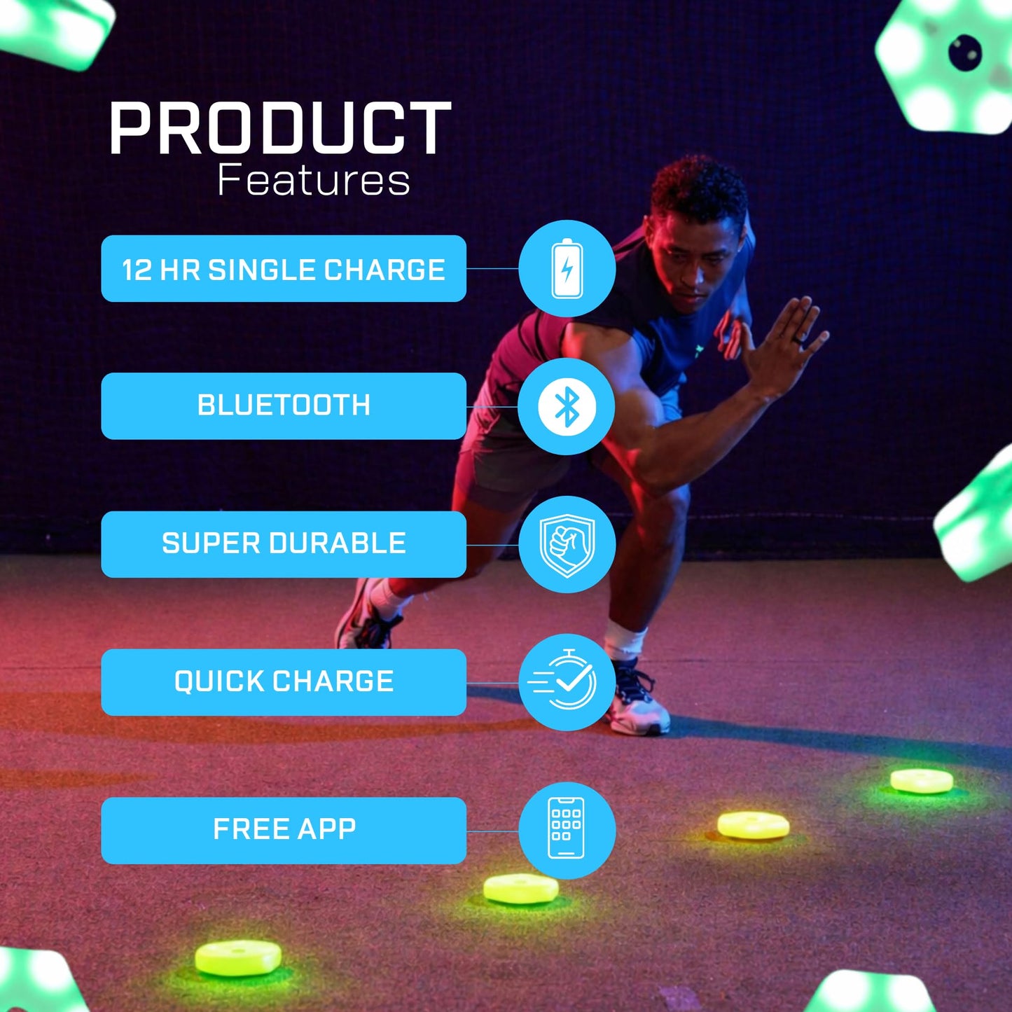 Sports Reaction Agility Lights Training Kit Improves Reaction Time & Agility for Athletes, Physical Therapists & Fitness Trainers. Great for Soccer, Tennis, Football, and Basketball. Free App.