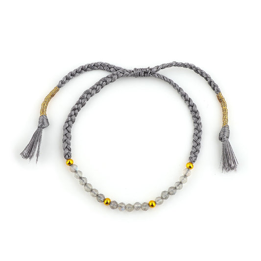 GEMSYMPHONY Labradorite Gemstone Beads Braided Bracelet – 3.5mm Natural Stone Beads, Handmade Adjustable Braided Rope Bracelet, Healing Crystal Jewelry for Men & Women, Unisex Boho Gift (Labradorite)