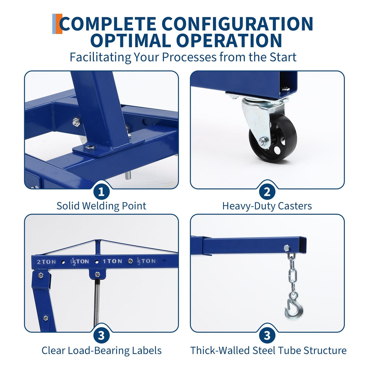 GarveeTech Engine Hoist Cherry Picker, 2 T Folding Hydraulic Engine Hoist with Telescopic Boom & 6 Casters, Heavy Duty Shop Crane Lifting Cherry Picker for Workshops Garage, Blue
