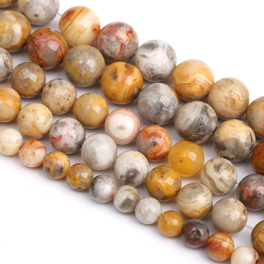 6MM 60PCS Yellow Crazy Lace Agate Beads Natural Stone Spacer Loose Beads for Jewelry Making DIY Bracelet Necklace