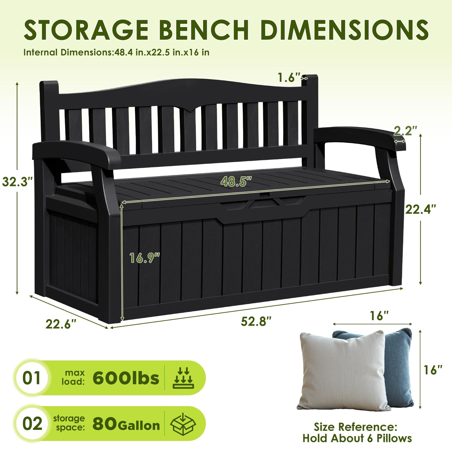 Greesum 80 Gallon Outdoor Storage Bench, Weather-Resistant Deck Box, Patio Furniture Bench for Backyard, Garden, Porch, Large Capacity Seat for Pillows Cushions Patio Accessories, Dark Black